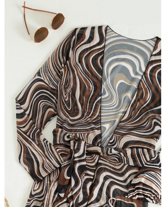 Chocolate Vanilla Coffee Swirls Three Piece Bikini Set