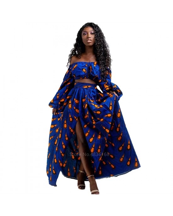 Two Piece Full Sleeve Off The Shoulder African Dress
