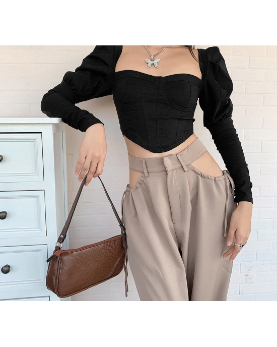 Romantic Puff Sleeve Corset Crop Top Romantic Puff Sleeve Corset Crop Top