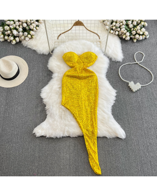 Yellow Sequined Party Dress 