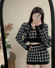 Pleaded Three Piece Crop Top Cardigan Skirt Set