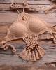 Knitted Halter Tie Beaded Tassel Crop Top Beach Bikini Set