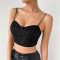 Black Sequin Embroidered Spaghetti Strap Crop Top Black Sequin Embroidered Spaghetti Strap Crop Top