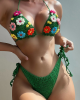 Floral Hand Crochet Knitted Women Bikini Thong Set