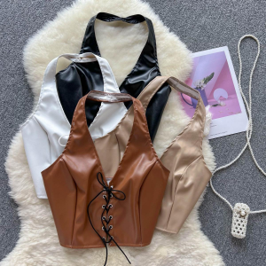 Vintage Leatherette Halter Crop Top Vintage Leatherette Halter Crop Top