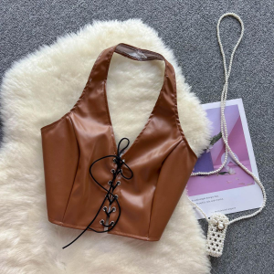 Vintage Leatherette Halter Crop Top Vintage Leatherette Halter Crop Top