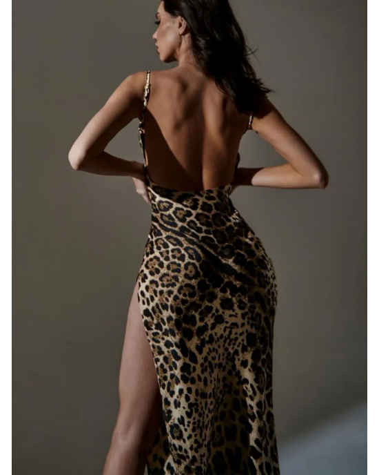 Leopard Zebra Print Dramatic Slit Backless Bodycon Dress