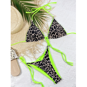 Leopard And Fluorescent Green Thong Bikini Leopard And Fluorescent Green Thong Bikini