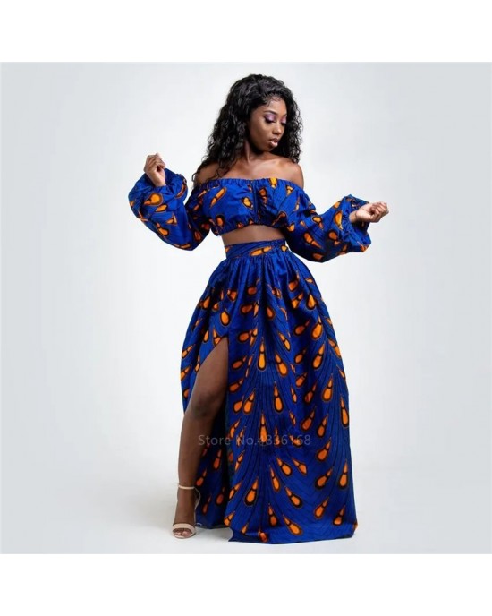 Two Piece Full Sleeve Off The Shoulder African Dress