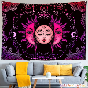 Pink Sun Moon Tapestry 