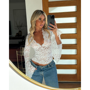 Lace Flare Long Sleeve V Neck Top Lace Flare Long Sleeve V Neck Top