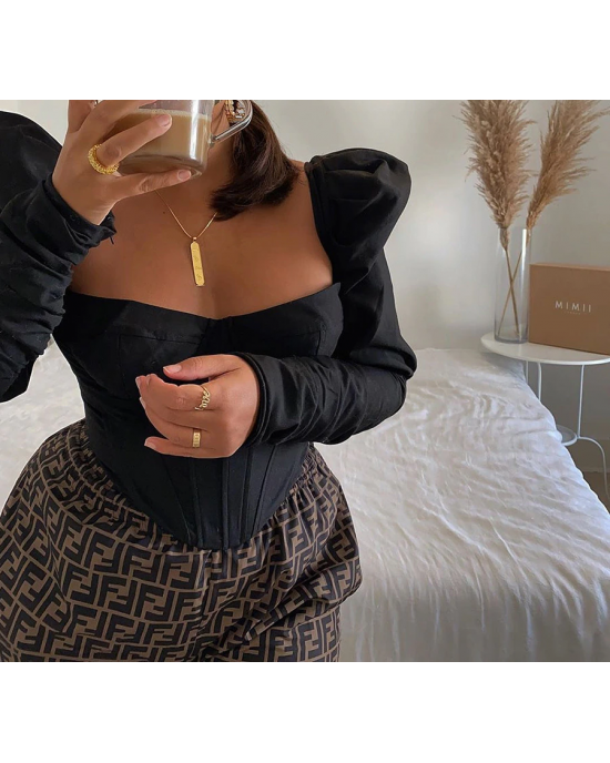 Romantic Puff Sleeve Corset Crop Top Romantic Puff Sleeve Corset Crop Top