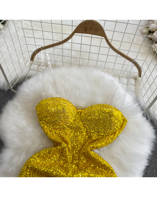 Yellow Sequined Party Dress 