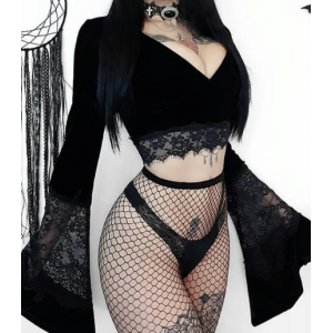 Lace Flare Sleeve Slim Fit V Neck Crop Top Lace Flare Sleeve Slim Fit V Neck Crop Top