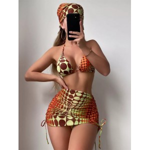 Four Piece Polka Dot Amber Green Haze Halter Bikini Four Piece Polka Dot Amber Green Haze Halter Bikini