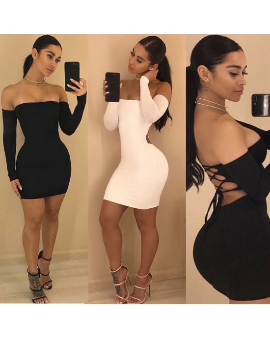 All Women Need An Off The Shoulder Long Sleeve Bodycon Mini Dress