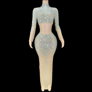 Sparkly Rhinestones Stretchy Two-Piece Evening Gown Set Sparkly Rhinestones Stretchy Two-Piece Evening Gown Set