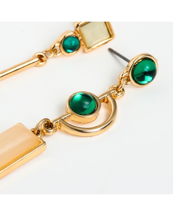 Geometric Gold And Green Drop Earrings 