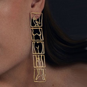 Abstract Gold Silhouette Woman Earrings  Abstract Gold Silhouette Woman Earrings