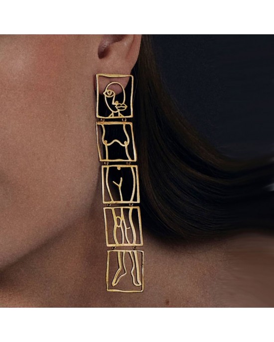 Abstract Gold Silhouette Woman Earrings 