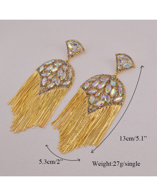 Sparkly Rhinestone Tassel Chandelier Earrings 