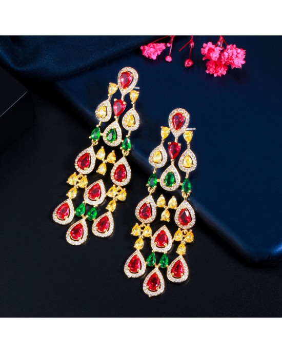 Multicolor Water Drop Chandelier Earrings 