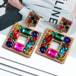 Turkish Influence Square Jeweled Earrings
