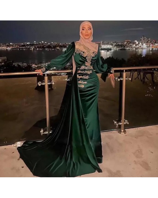 Emerald Green Beaded Middle Eastern Evening Gown