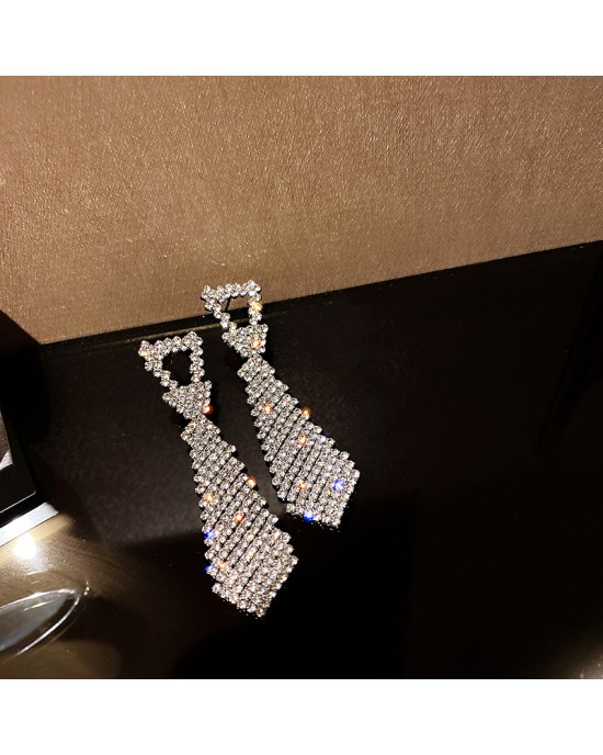 Rhinestone Crystal Suit Tie Earrings  Rhinestone Crystal Suit Tie Earrings