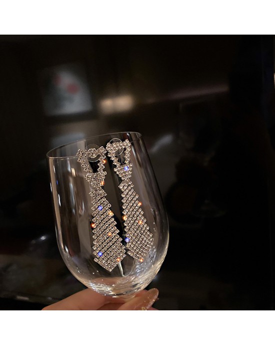 Rhinestone Crystal Suit Tie Earrings  Rhinestone Crystal Suit Tie Earrings