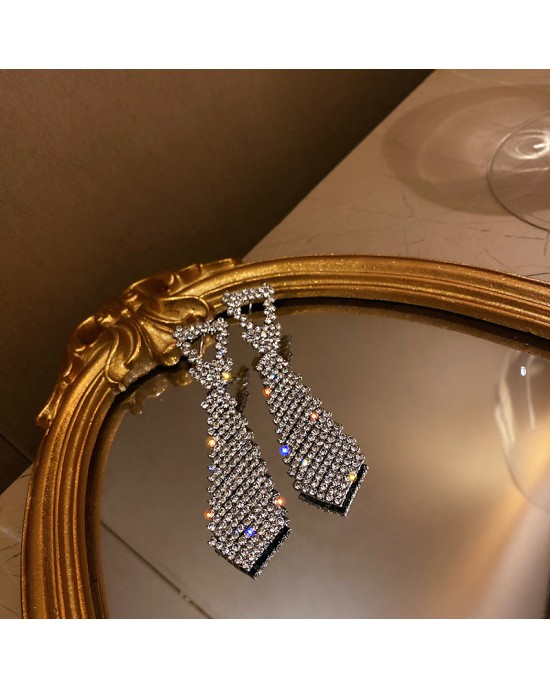 Rhinestone Crystal Suit Tie Earrings  Rhinestone Crystal Suit Tie Earrings