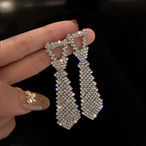 Rhinestone Crystal Suit Tie Earrings  Rhinestone Crystal Suit Tie Earrings