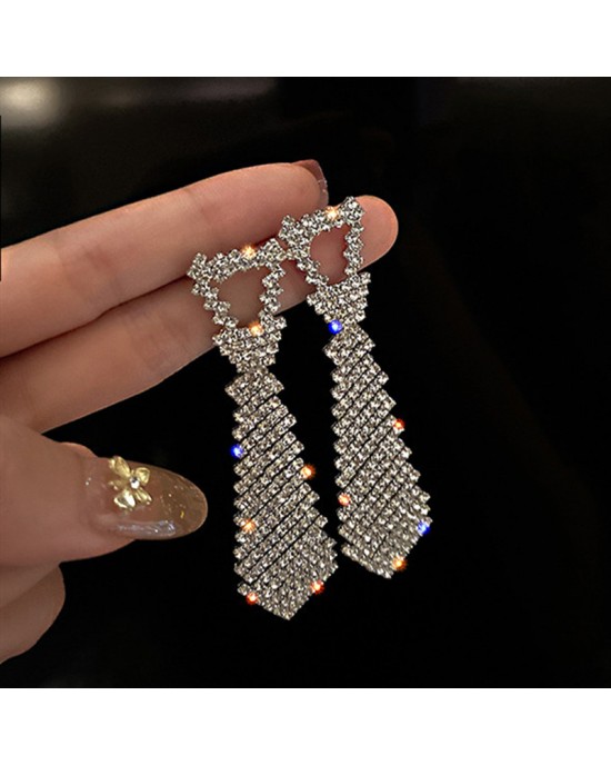 Rhinestone Crystal Suit Tie Earrings  Rhinestone Crystal Suit Tie Earrings