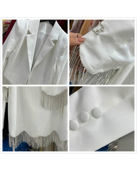 Long Sleeve Diamond Tassel Skirt And Jacket Set