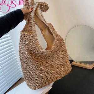 90s Knitted straw Crossbody Tote Purse 