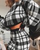 Plaid Cropped Sweater and Knit Skirt Set