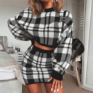Plaid Cropped Sweater and Knit Skirt Set Plaid Cropped Sweater and Knit Skirt Set