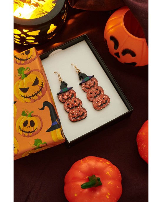 Halloween Jack-O-Lantern Trick-Or-Treat Dangle Earrings Halloween Jack-O-Lantern Trick-Or-Treat Dangle Earrings