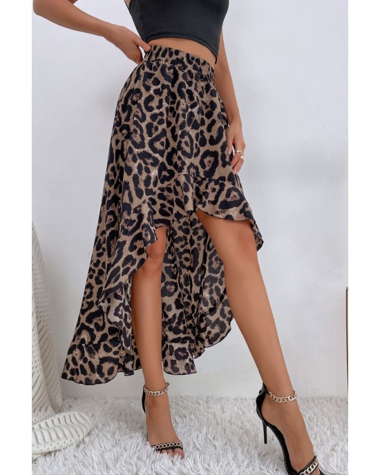 Leopard Ruffle Hem High-Low Skirt