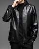 Men's Black Hoodie Leatherette Jacket