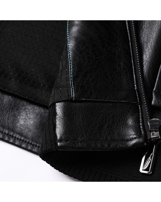 Men's Black Hoodie Leatherette Jacket