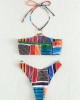 Multicolored Striped Halter Neck Bikini Set