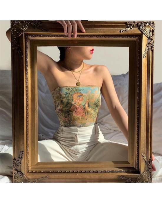 Fantasy Cottage Oil Painting Fairy Tale Corset Tube Top