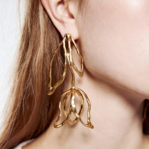 Gold Dried Rose Drop Earrings  Gold Dried Rose Drop Earrings