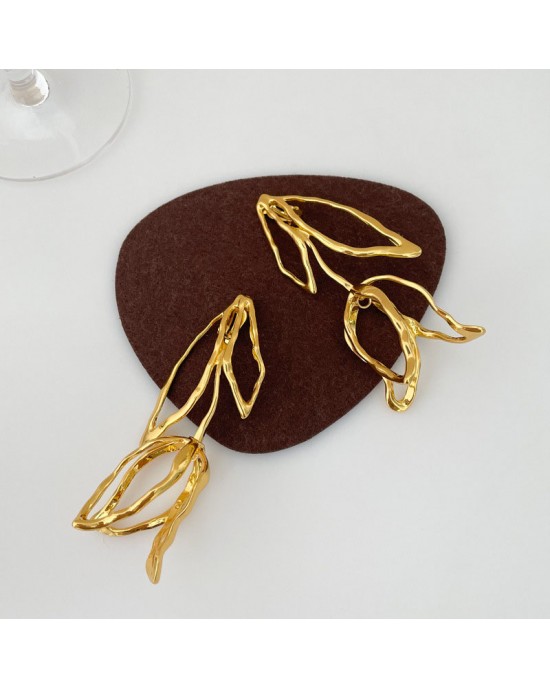 Gold Dried Rose Drop Earrings 