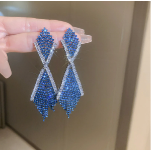 Crystal Blue Criss Cross Chandelier Earrings  Crystal Blue Criss Cross Chandelier Earrings