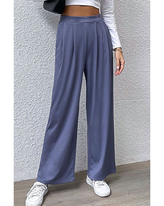 Pleated Detail Wide-Leg Pants with Pockets