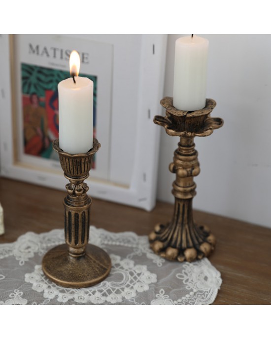 Retro Ambiance Antique French Nostalgic Resin Candlestick Holder Elegant Dining Experience