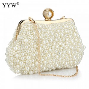 Dress Her In All White Pearl Beaded Clutch Party Bridal Wedding Purse
