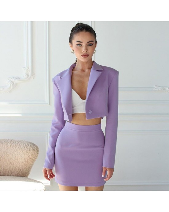 Matching Cropped Blazer Jacket And Mini Skirt Set